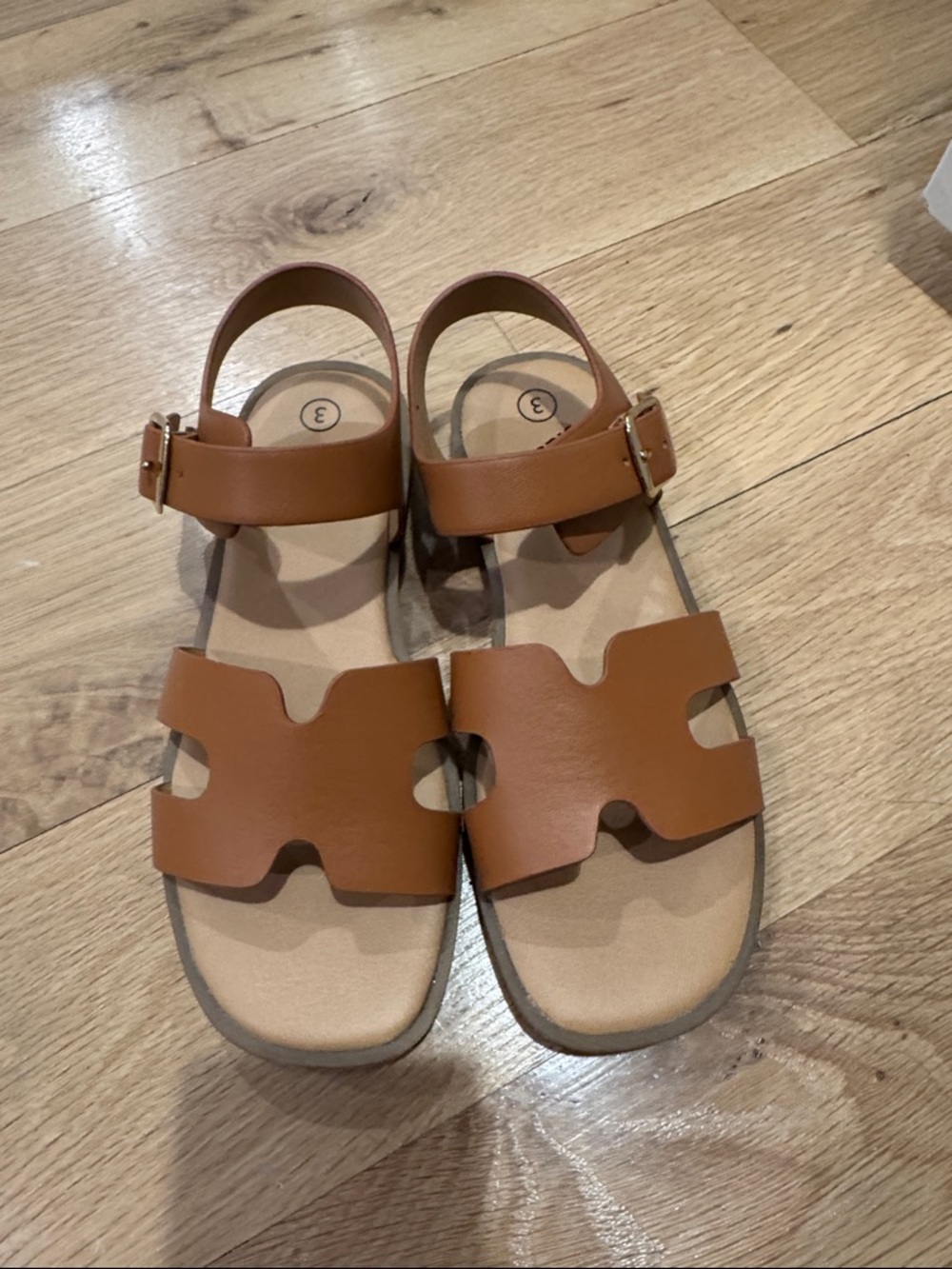 art class Tan Brown Girls' Leather-Look Ankle Strap Sandals